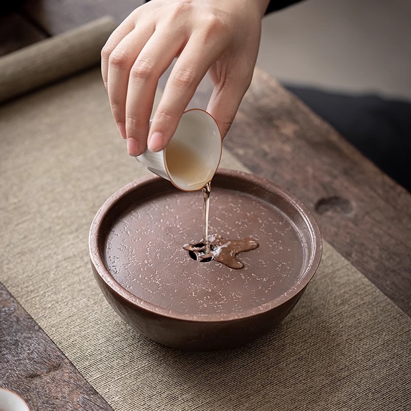 Khay tạo bọt khô đồng Kiến Thủy thủ công kiểu Nhật Bản lót chậu đựng nước rửa chén đựng nước Phụ Kiện Bộ trà Kung Fu gia dụng