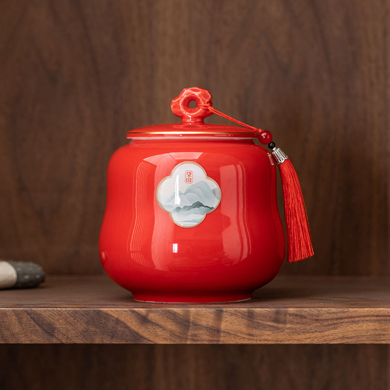 Lễ hội mùa xuân mới hộp quà trà hộp rỗng Dahongpao trà xanh đỏ hộp trà gốm sứ hộp bao bì có bộ trà