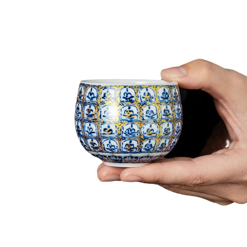 Cốc thiền nhỏ ngàn phật tráng men sứ cốc trà cốc chủ nhân tinh tế cao cấp chuyên dụng tách trà cốc trà bộ trà Kung Fu