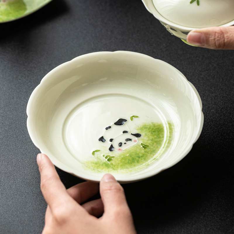 Chậu gấu trúc chạm khắc xếp chồng vẽ tay, bàn bong bóng khô kiểu Trung Quốc, bình gốm sứ gia dụng, khay đựng đồ uống, đĩa trái cây, đĩa đơn