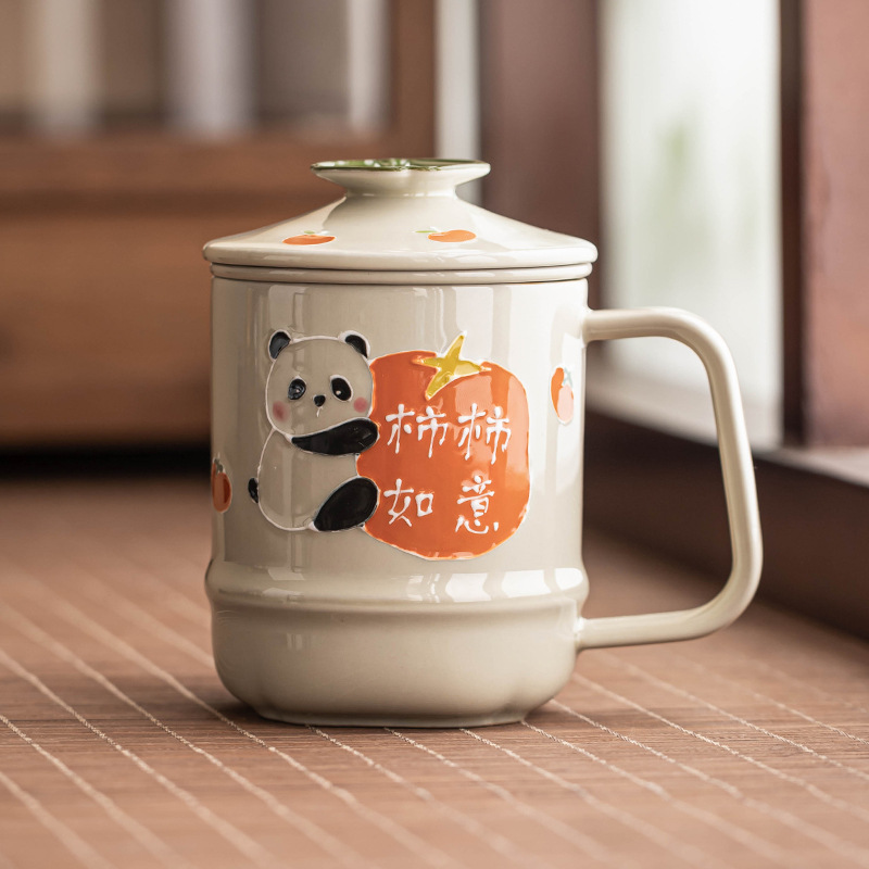 Cốc chạm khắc xếp chồng vẽ tay sáng tạo, cốc văn phòng hồng mơ mộng, cốc uống nước, cốc trà, cốc tách trà dung tích lớn