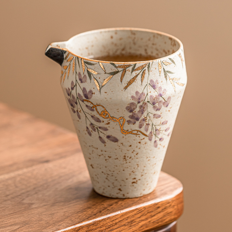 Cốc trà sứ trắng xanh và đá lửa đỏ cốc trà sứ cao cấp Haifen cốc hoa tử đằng vẽ tay bằng vàng phụ kiện trà đạo