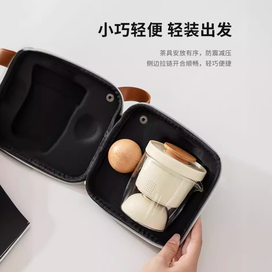 Ấm trà di động cắm trại nhanh ngoài trời, bộ kem du lịch thủy tinh, bộ đồ trà bốn cốc gốm sứ, một ấm trà phong cách, cốc khách