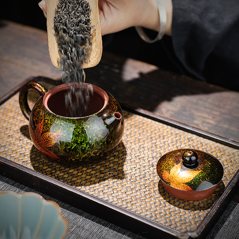 Suyuan bộ ấm trà sơn mài Phúc Châu sơn mài thủ công lá phong ấm trà cát tím hộ gia đình Trung Quốc ấm trà Xishi nồi