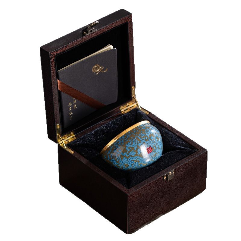 Cốc trà cá nhân nam mạ vàng xây cốc chủ cao cấp cốc đơn bộ trà Kung Fu hộp quà gốm sứ