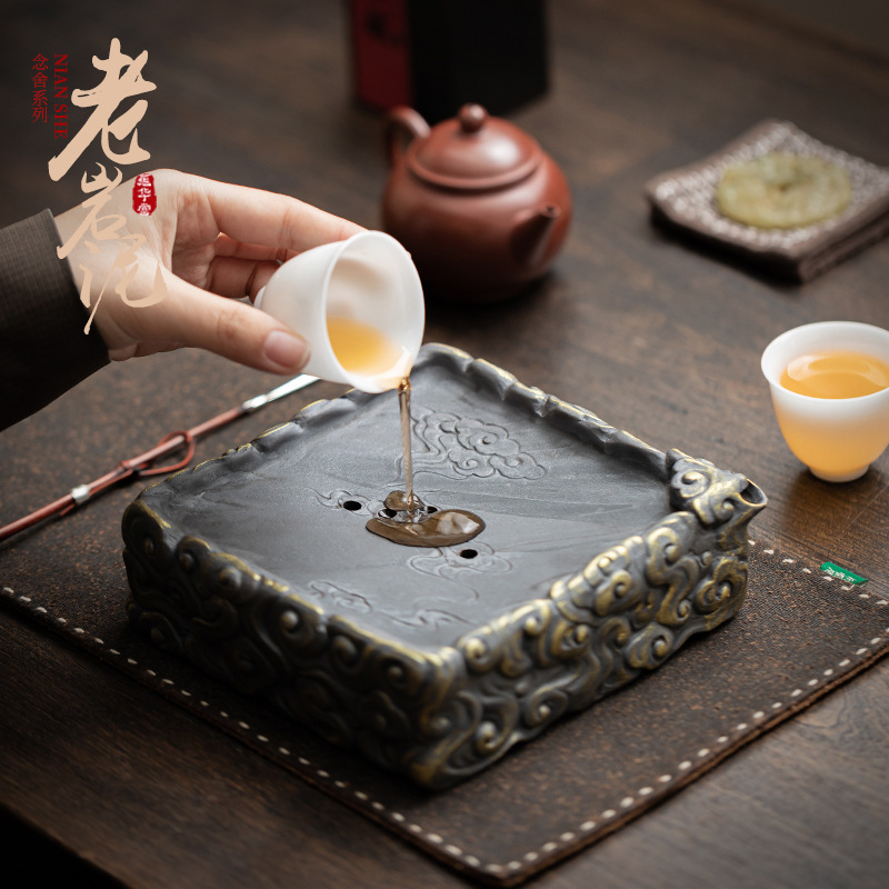 Ấm mây tốt lành bùn đá cũ, bàn bong bóng khô vuông gốm sứ, khay đựng nước gia dụng, khay đựng trà loại nhỏ, bàn trà kiểu Trung Quốc