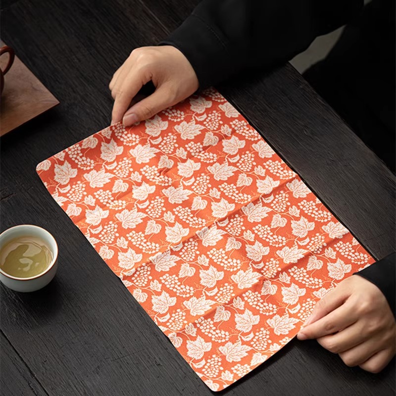 Bộ trà Tang Tuanhua cotton lanh in hoa khăn trà thấm nước khăn trải bàn hai lớp mỏng nhẹ khăn lau phụ kiện trà đạo Kung Fu