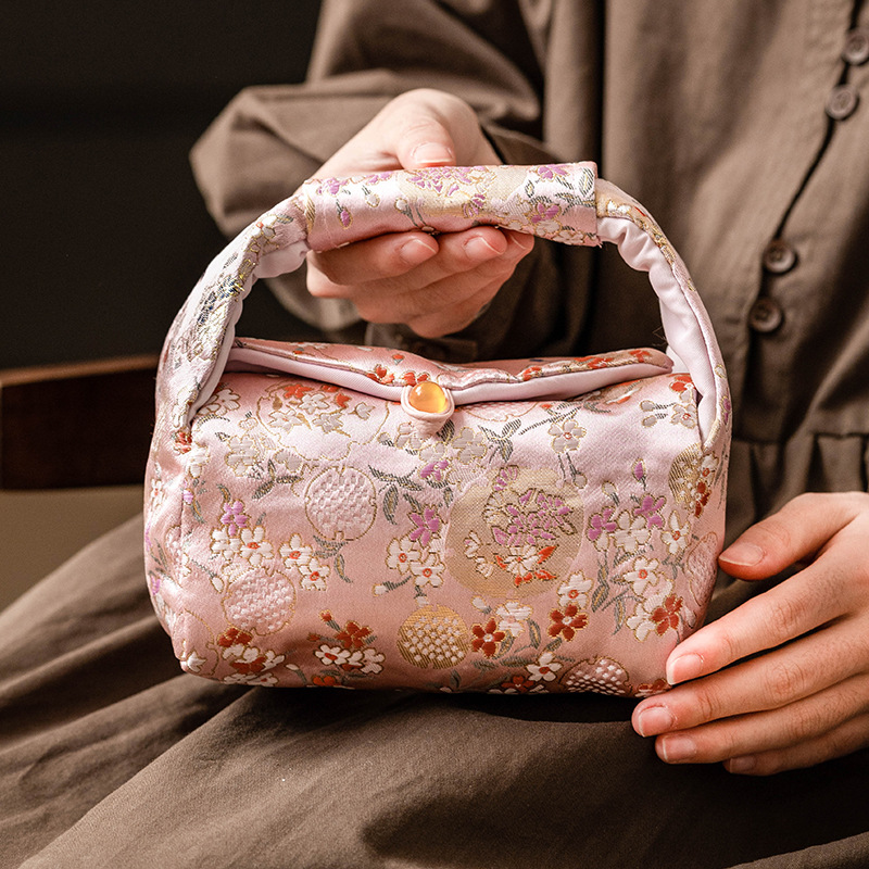 Túi lưu trữ thổ cẩm hoa thạch anh màu hồng túi xách nữ giá trị cao túi xách cắm trại ngoài trời túi xách tay túi trà thủ công