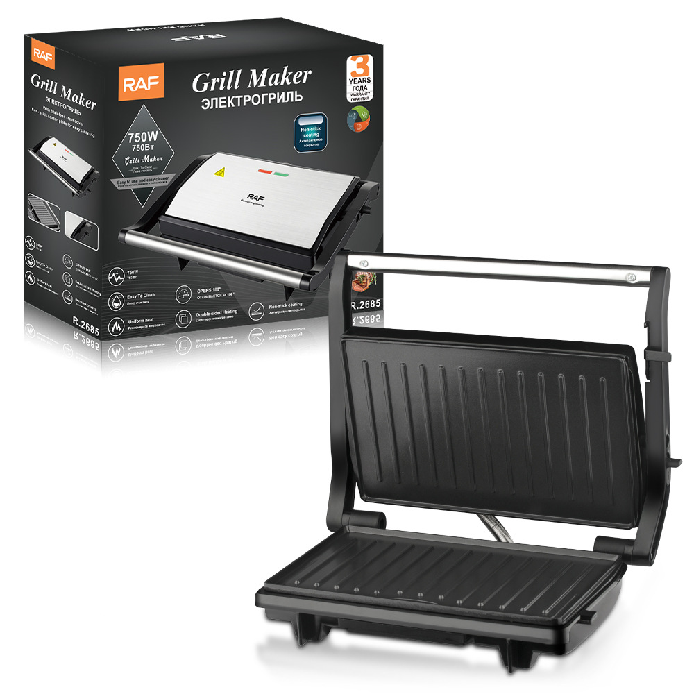 Máy làm bít tết 220V Panini Máy ăn sáng Máy nướng xúc xích thịt nướng bánh mì kẹp thịt nướng bánh mì kẹp