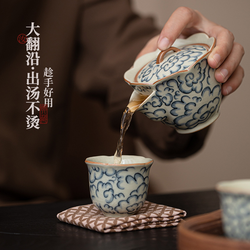 Bộ chén trà bát nắp đậy thứ hai ở lò Ru bát pha trà Kung Fu gia dụng không nóng ấm trà một người mẫu mới 2025
