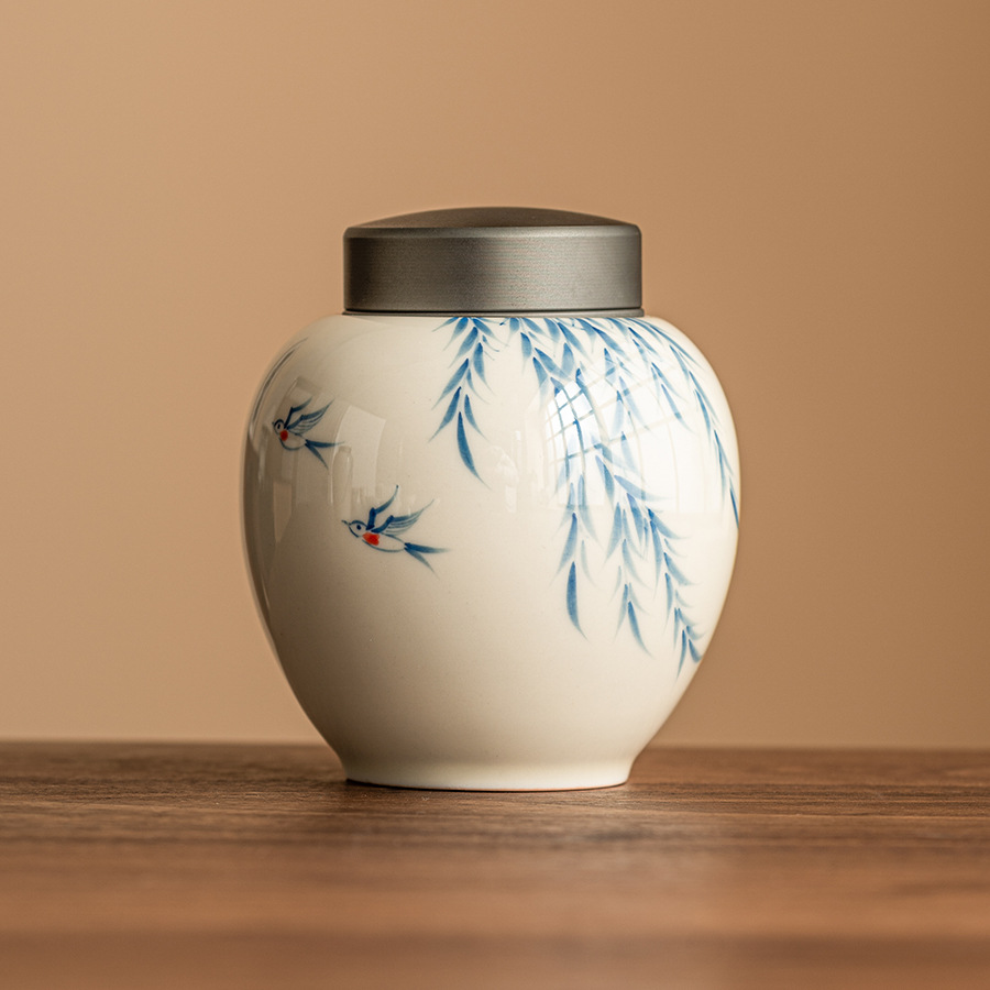 Bình trà Nuan Ying Xinliu, bình kín, bình trà có nắp hợp kim nhôm cao cấp cầm tay, bình bảo quản Gốm chống ẩm