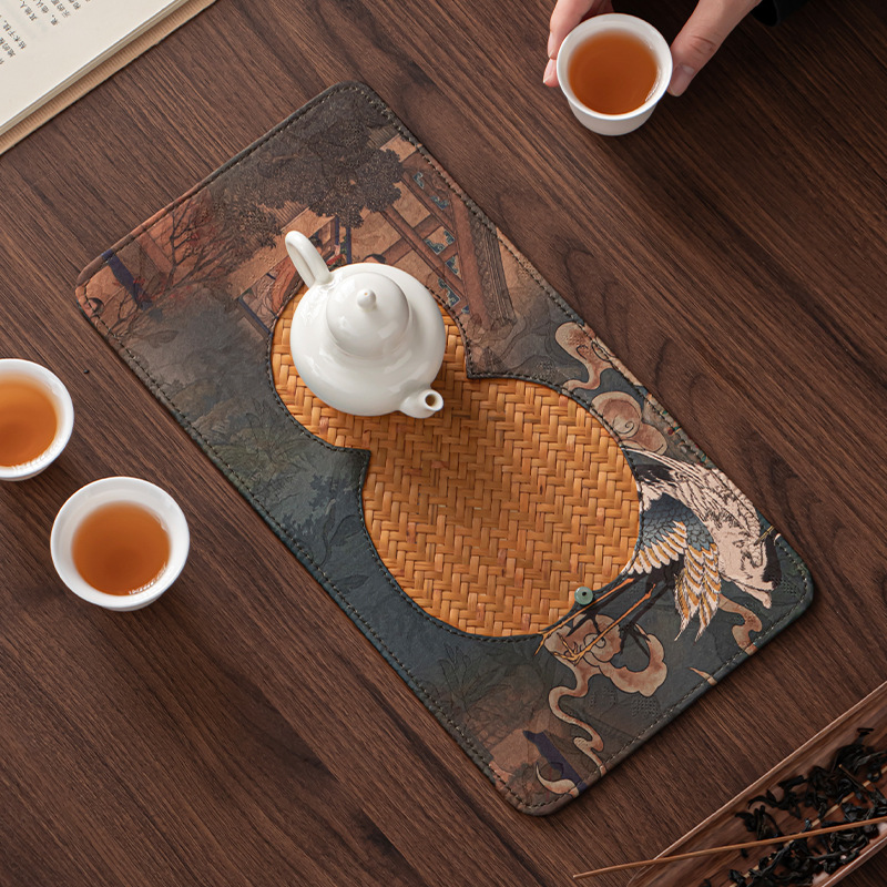 Thảm trà chiếu trúc, thảm trà, thảm bàn ăn, tấm tre, rèm trà trúc viền, thảm ăn cỡ lớn, phụ kiện trà đạo, bộ trà kungfu