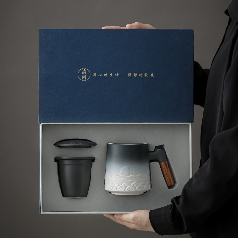 Cốc trà Cốc gốm sứ có nắp Cốc pha trà lọc dung tích lớn Cốc tách nước trà đơn giản văn phòng kiểu Nhật