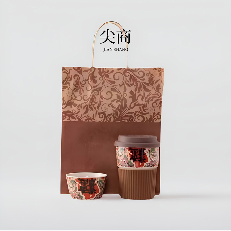 Cốc cà phê trà xám thực vật cổ cốc gốm sứ văn hóa và sáng tạo cốc quà tặng cốc có nắp cốc quà tặng