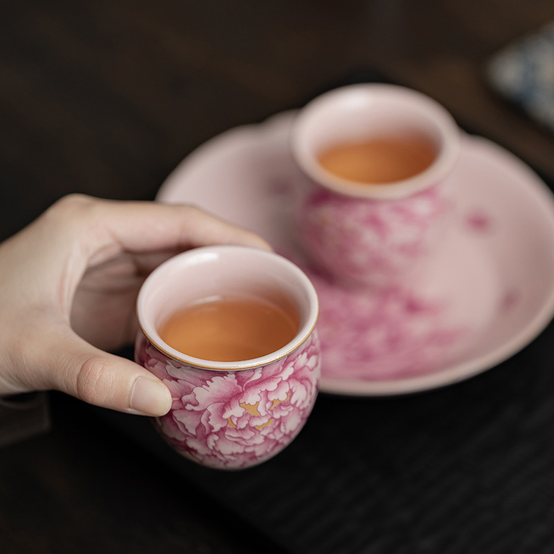 Cốc trà gốm sứ Ru hoa mẫu đơn bột cổ cốc trứng cốc chủ nhân bộ trà Kung Fu cốc trà tách trà