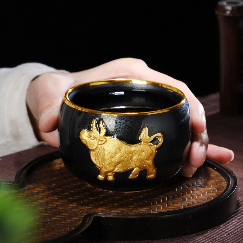 Chen Weichun Lò biến Thiên mục Jianzhan Chén trà Bộ trà gốm sứ Cốc chủ nhân Cốc đơn chén lớn Chén trà vàng mạ vàng