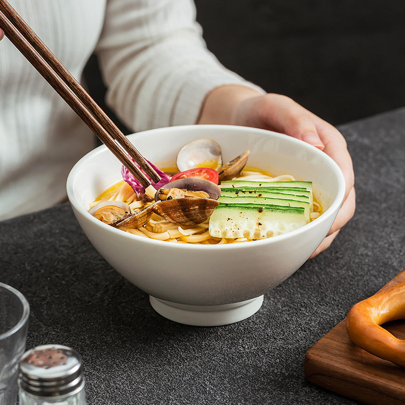 Dehua sứ trắng hình nón nhà hàng đặc sản gốm sứ bộ đồ ăn gia đình bát cơm đơn giản bát mì khách sạn thương mại bát salad