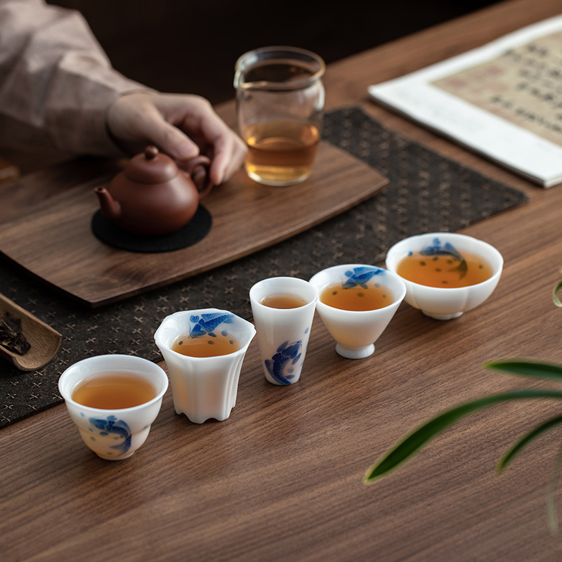 Bộ tách trà vẽ tay bằng sứ ngọc bích loại băng cốc chủ nhân cao cấp bộ trà Kung Fu hộp quà tặng người lớn tuổi