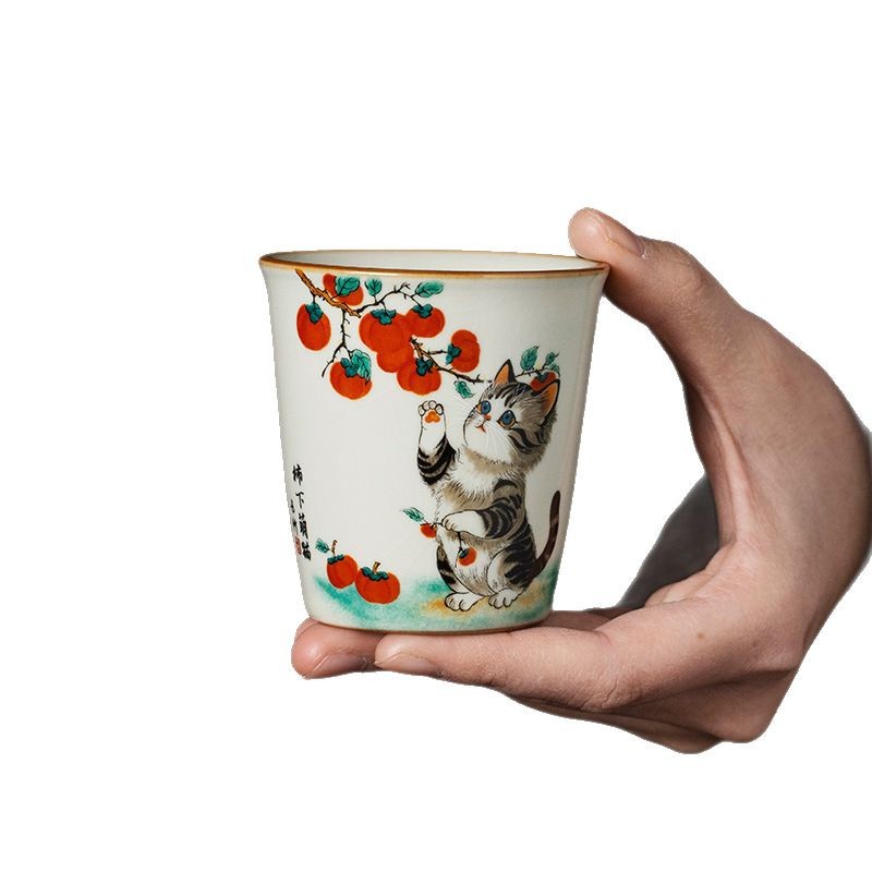 Gốm Ru Lò Nung Hồng Mèo Dễ Thương Tức Thì Cốc Trà Cá Nhân Chủ Cốc Trà Kung Fu Bộ Trà