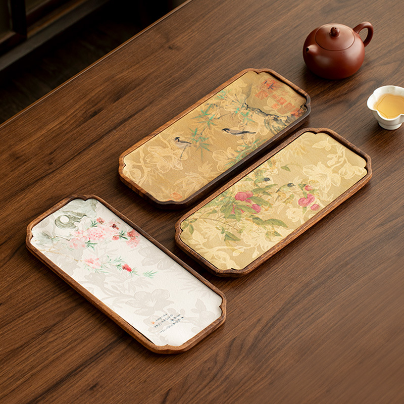 Khay trà gỗ óc chó nhỏ, bộ ấm trà gỗ nguyên khối, bàn trà tinh tế, khay trà, giá để ấm trà, khay trà khô