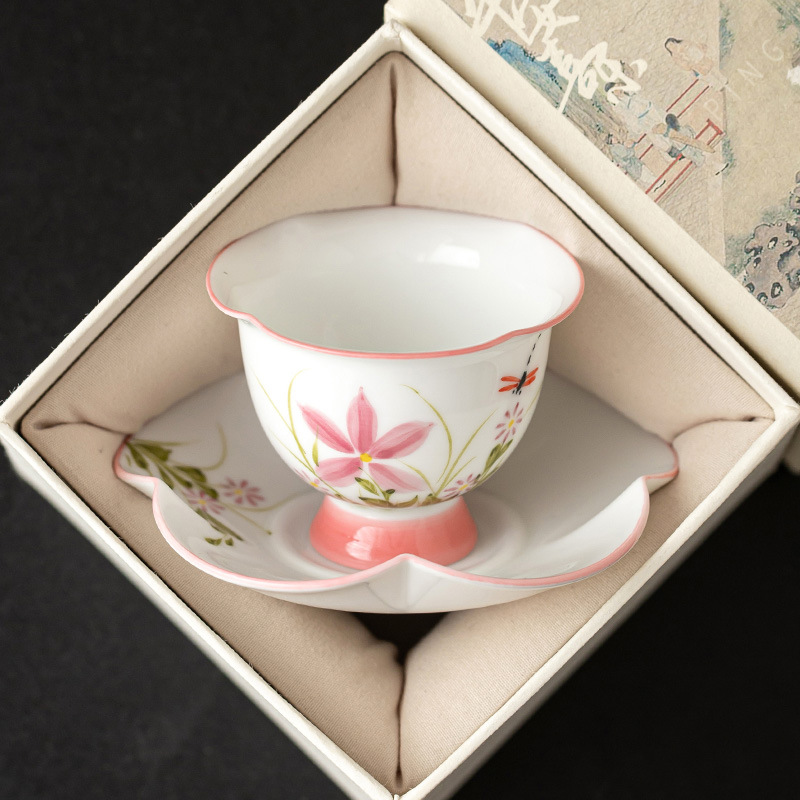 Cốc chủ nhân gốm sứ cao cấp cá nhân vẽ tay hoa cúc chuồn chuồn hoa sen chén đĩa trà bộ trà cốc trà gia dụng