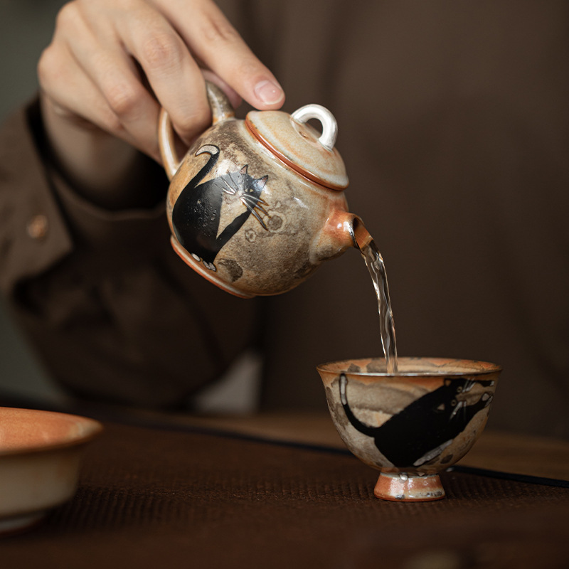 Zhiye Cat Tingyu Ấm đun nước thay đổi bộ trà Kung Fu gốm cổ điển ấm pha trà bóng lỗ lọc ấm đơn nhỏ