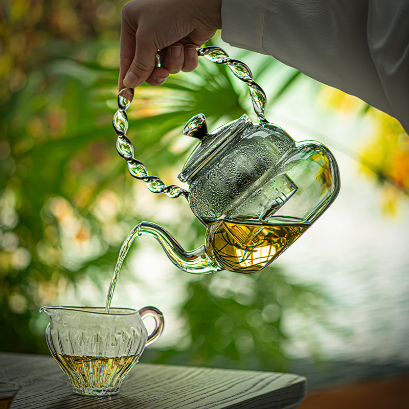 Ấm trà thủy tinh borosilicat cao ấm trà hấp ấm đun nước nhiệt độ cao ấm pha trà dung tích lớn ấm trà sức khỏe ấm trà