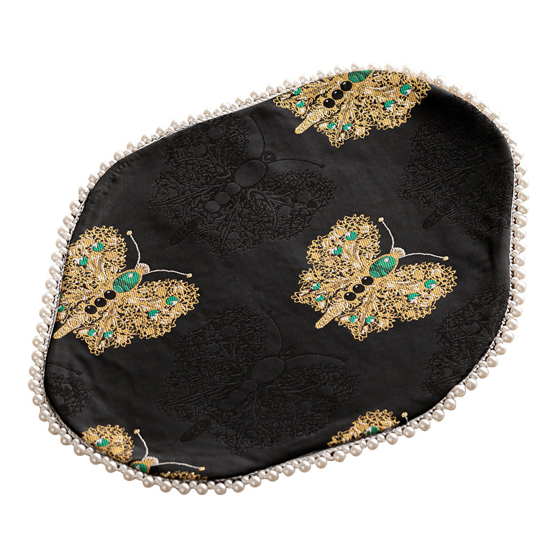 Thảm trà thổ cẩm vàng đen bướm khăn trà vải thủ công chống bỏng cách nhiệt bàn thảm hai mặt thảm trà trà phụ kiện