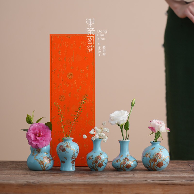 Bình gốm sứ xanh Hồ Tây, đồ trang trí nhà nhỏ, bình hoa để bàn mini, biểu diễn nghệ thuật đường hoa, cắm hoa thủy canh