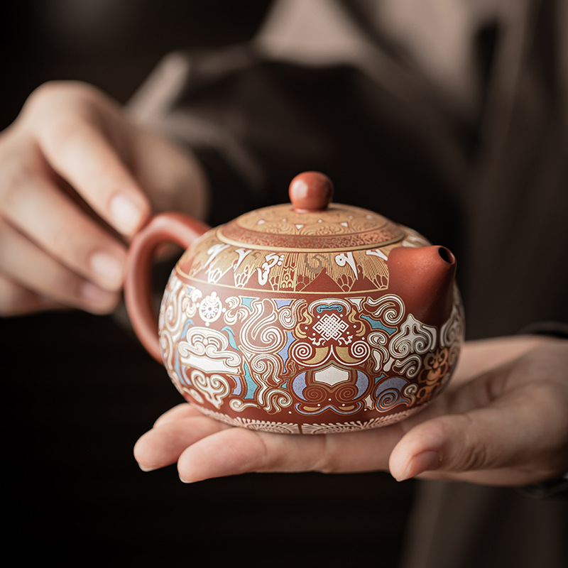 Bộ ấm trà màu tím cát sai màu vàng bạc Đôn Hoàng, ấm Xi Shi, bộ trà gia dụng một ấm hai chén, quà tặng khách hàng