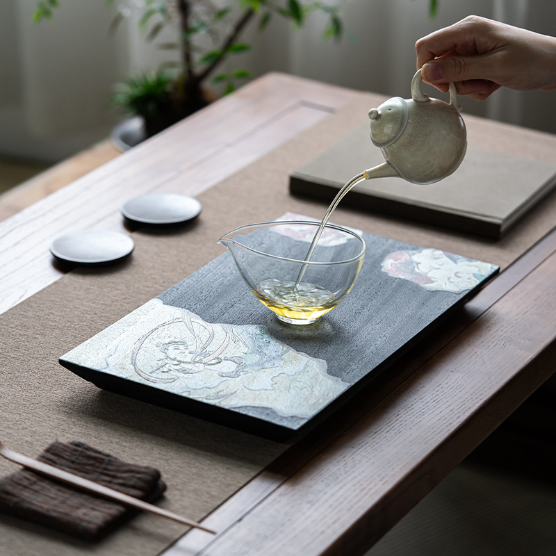 Chậu sắt nghệ thuật bằng gỗ mun bàn pha khô bàn trà kết hợp sáng tạo kiểu Nhật Khay trà nhỏ khay trà đồ trang trí Bộ trà Kung Fu