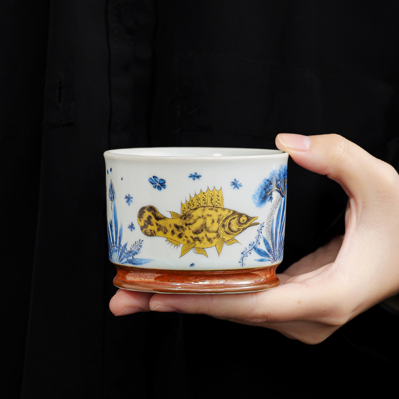 Soda tráng men Rongtian Cup-Cá và tảo Cốc chủ nhân Cốc uống trà gốm sứ gia dụng Cốc trà Bộ trà Kung Fu Chén trà