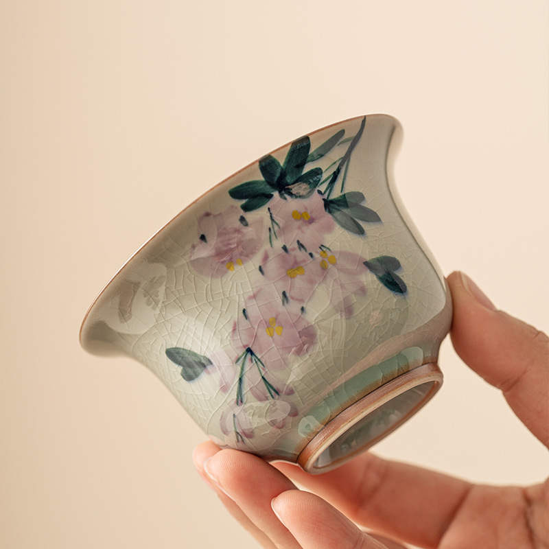 Men Borneol tinh khiết vẽ tay bát có nắp Ba tài năng Bộ trà Kung Fu tách trà gốm sứ mở Bát trà không nóng tay dụng cụ pha trà gia dụng