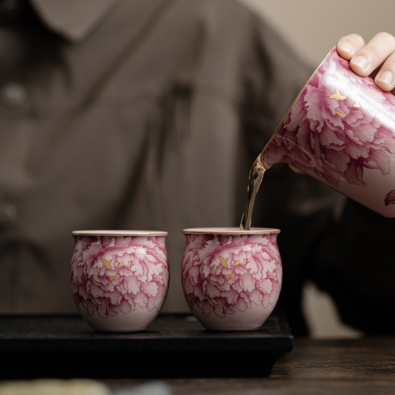 Cốc trà gốm sứ Ru hoa mẫu đơn bột cổ cốc trứng cốc chủ nhân bộ trà Kung Fu cốc trà tách trà