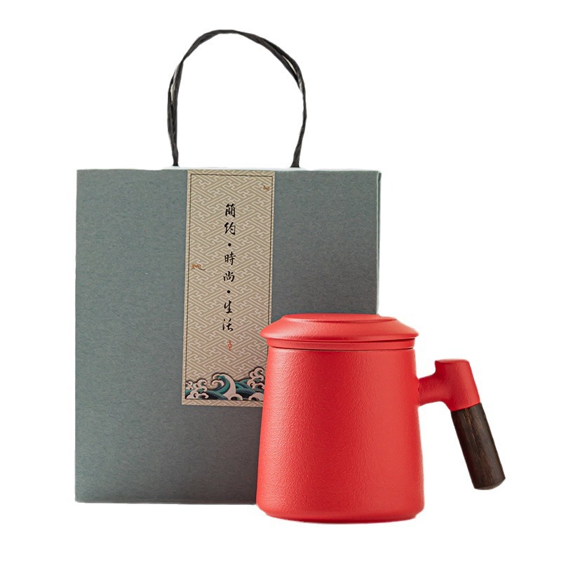 Cốc gốm sứ cốc tách nước trà Cốc văn phòng cá nhân tay cầm bằng gỗ dung tích lớn có nắp lót cốc lọc trà cốc cà phê