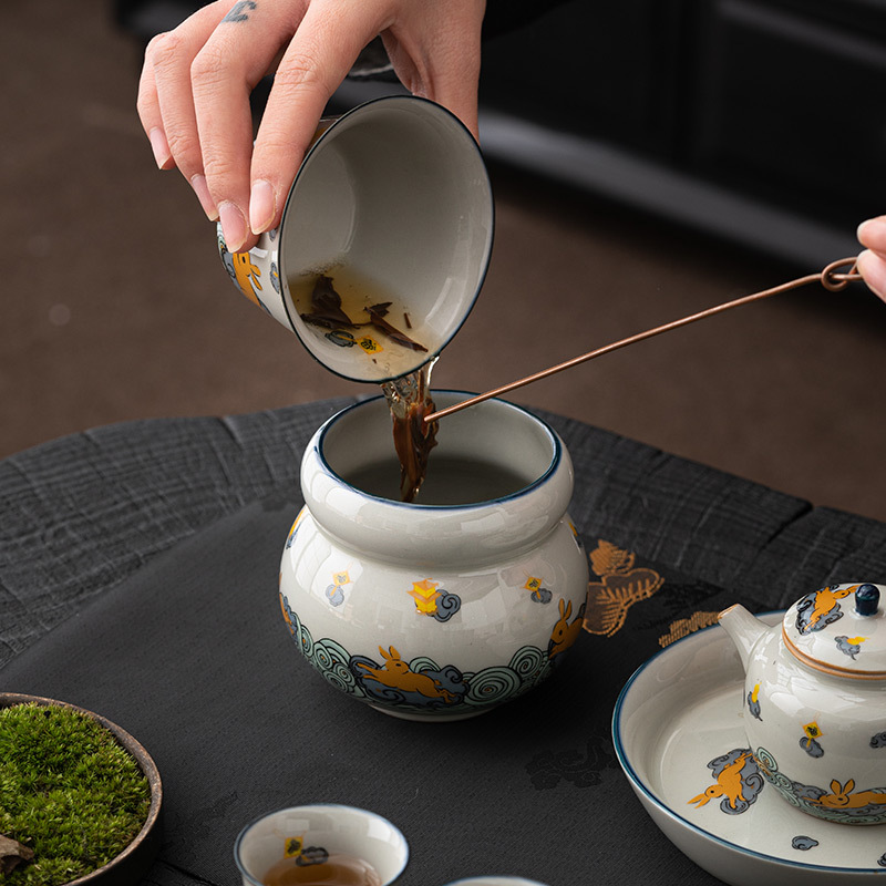 Thỏ Vàng Thông báo Thực vật Xám Jianshui Gia dụng Phụ kiện Bộ trà Kung Fu Bể nước Thùng bã trà Gốm sứ Rửa trà Nước thải Thùng trà
