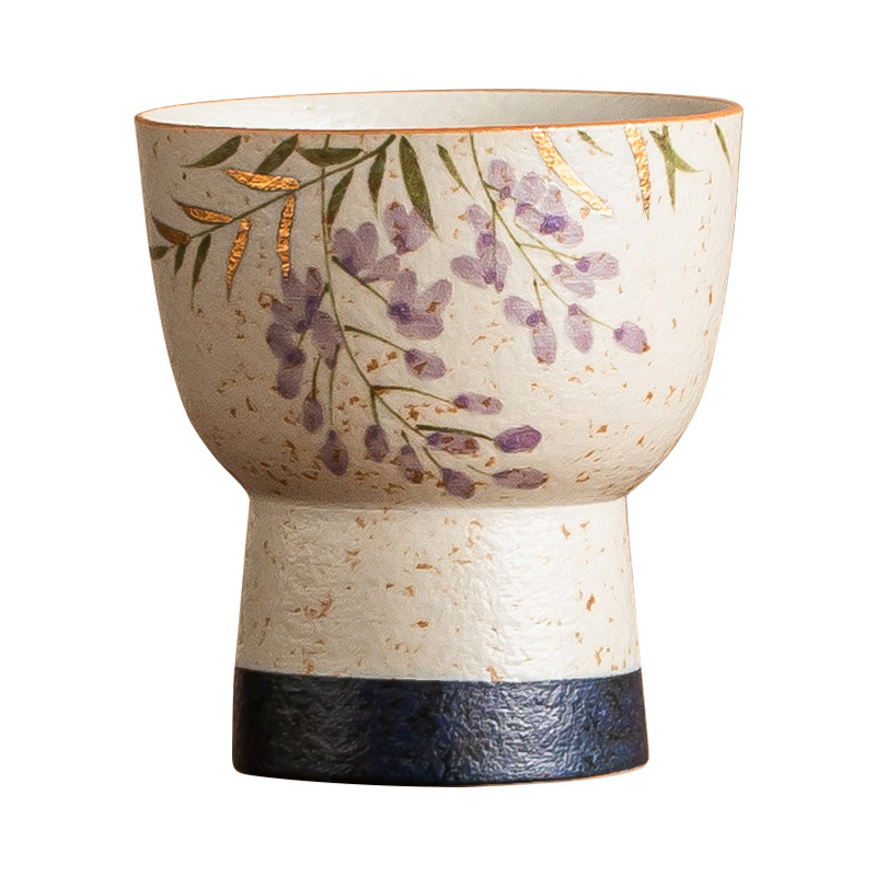 Cốc trà đen đá lửa trắng xanh cốc chủ nhân vẽ tay hoa tử đằng vẽ vàng cốc gốm sứ cốc trà chén trà không nóng tay