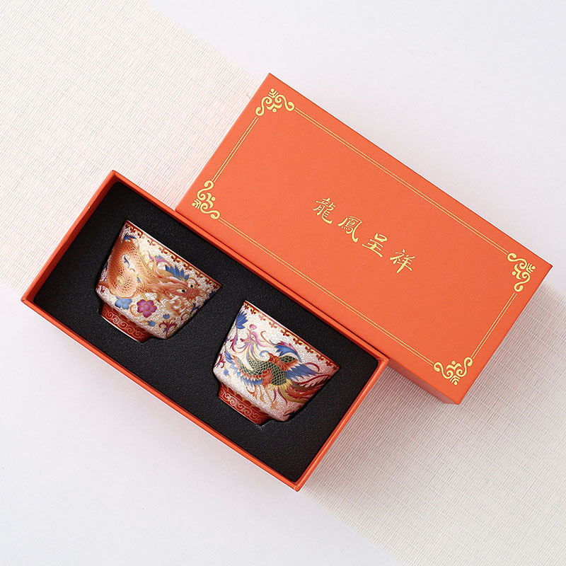 Cốc trà gốm sứ tráng men cốc chủ nhân cốc đôi rồng phượng gia dụng cỡ lớn dụng cụ trà Kung Fu thủ công cốc đơn cá nhân