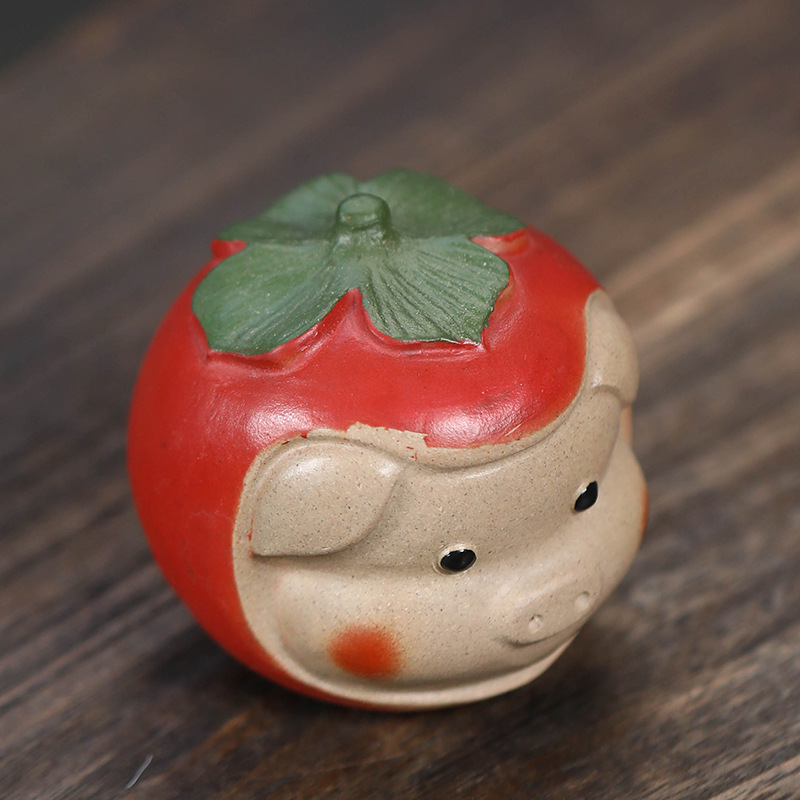 Chú lợn cưng trà cát tím có thể nuôi trà may mắn chơi đồ trang trí khay trà Kung Fu sáng tạo quả hồng mỹ nghệ