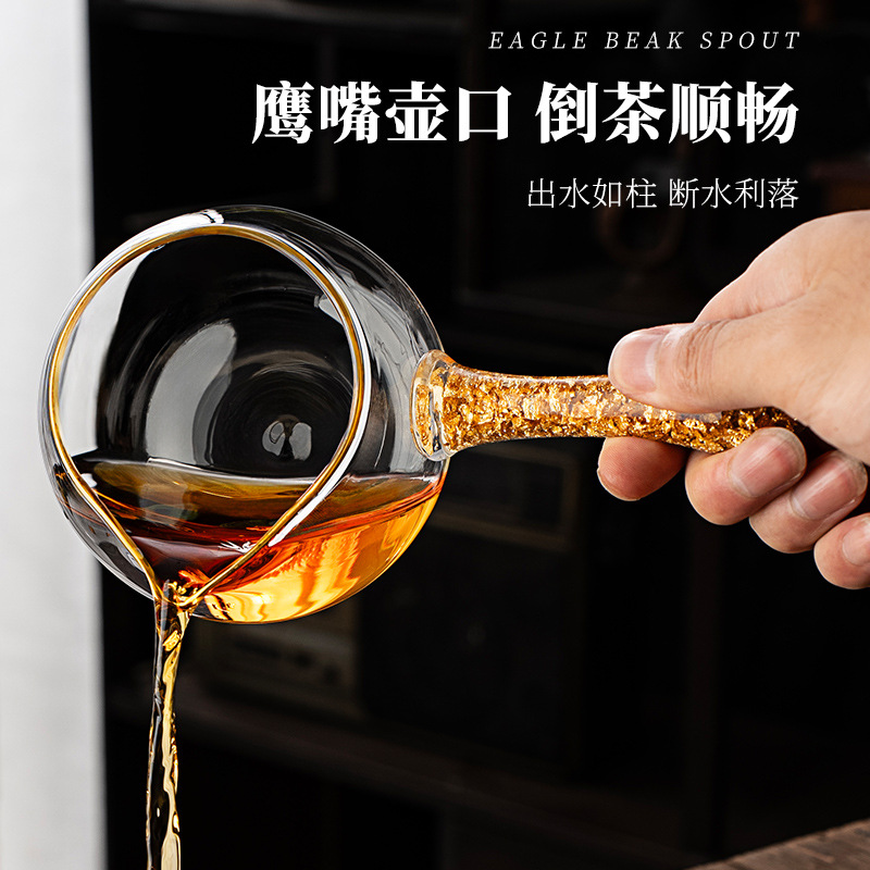Bộ ấm trà bằng thủy tinh borosilicate chịu nhiệt cao, có bình chia trà, lưới lọc trà, ấm trà có ngăn lọc nước trà.
