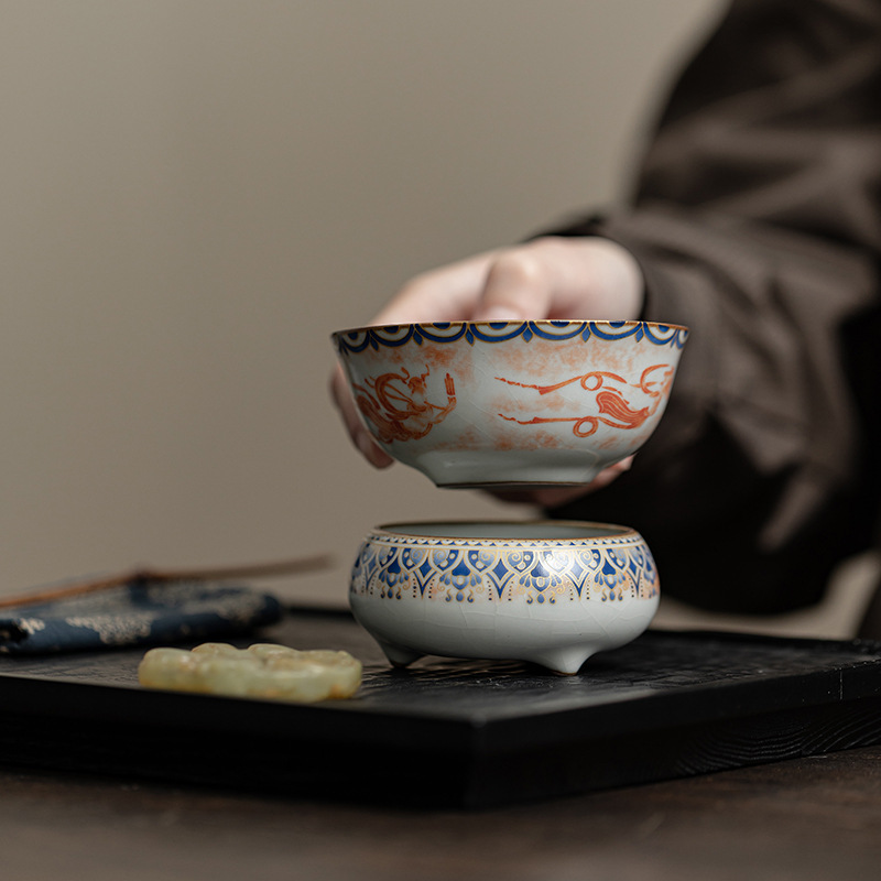 Đôn Hoàng Feitian giả bộ lọc trà lò Song Ru bộ lọc pha trà gia dụng pha trà gốm sứ pha trà hiện vật phụ kiện bộ trà