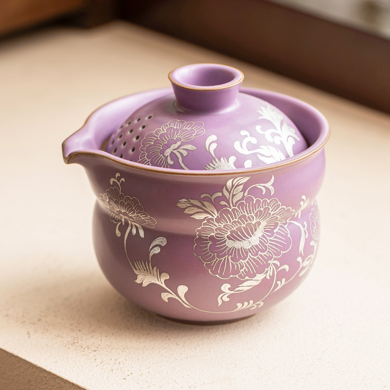 Chậu cầm tay gốm sứ, mẫu đơn bạc, bình trà tử đinh hương, bình trà Fulu màu tím, cốc trà, bát pha trà có lọc chống bỏng cao cấp