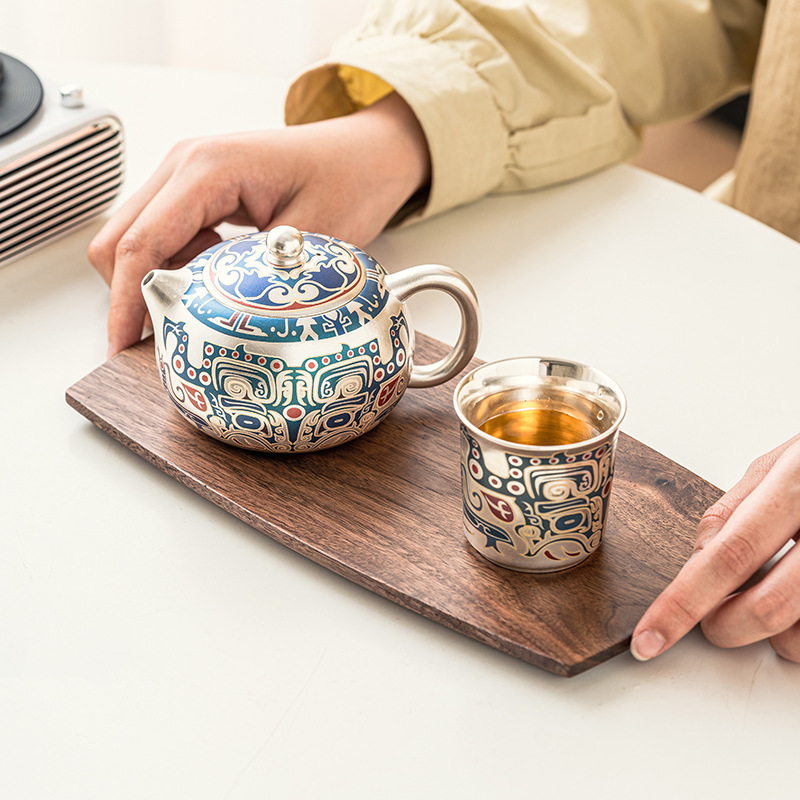 Bộ ấm trà bạc 999, hộp quà tặng cho người lớn tuổi, quà tặng doanh nghiệp cao cấp, ấm trà Kung Fu, tách trà, quà lưu niệm