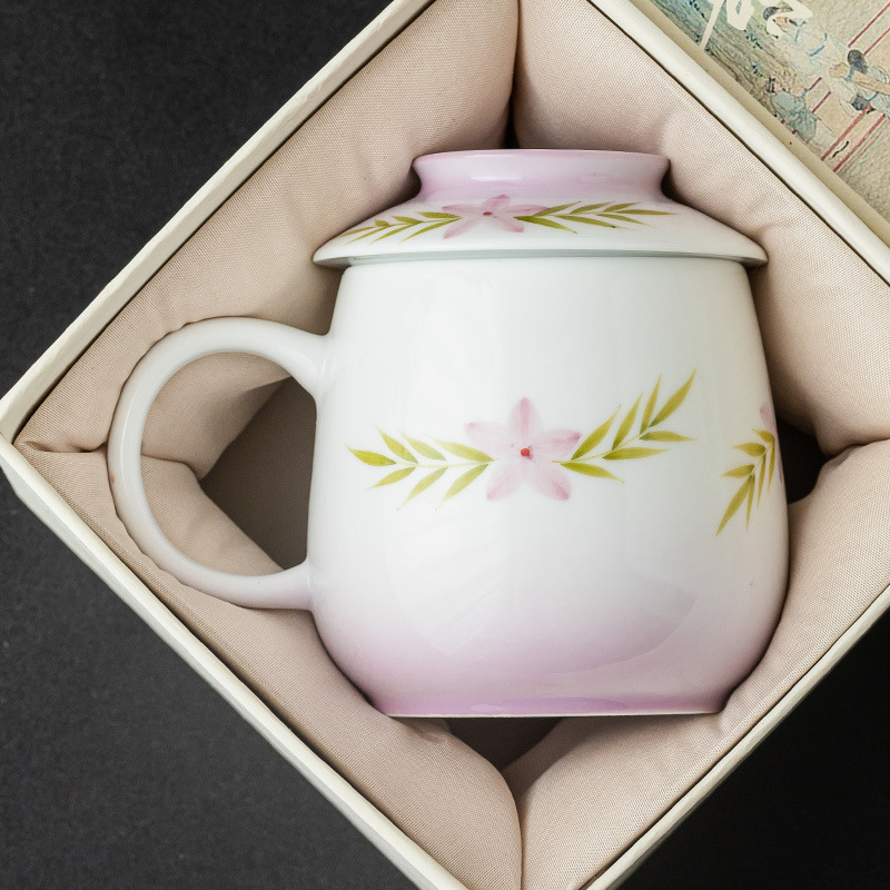 Cốc văn phòng bằng gốm màu tím gradient có nắp để sử dụng tại nhà, cốc uống nước, cốc ăn sáng, bộ trà.