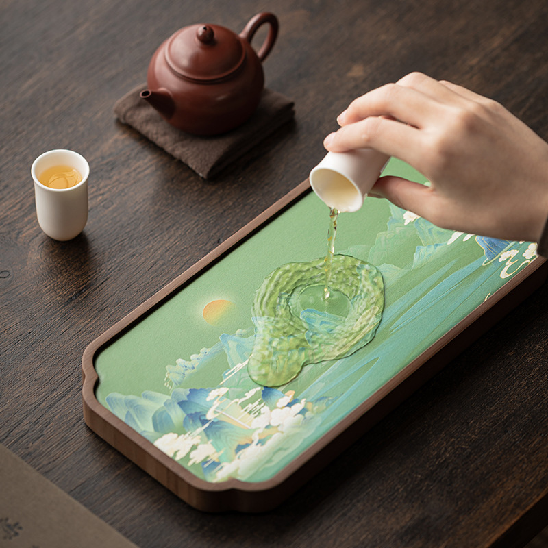 Khay trà tranh đĩa sứ khay pha khô khay đựng bia tre bình an bình mới kiểu Trung Quốc ấm gia dụng bàn trà khay nhỏ phụ kiện bộ trà Kung Fu