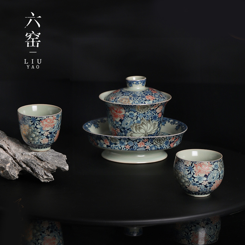 Tianqingru Kiln Mở tách trà Kung Fu màu xanh và trắng, cốc chủ nhân gốm sứ, cốc trà đơn retro, tách trà cá nhân