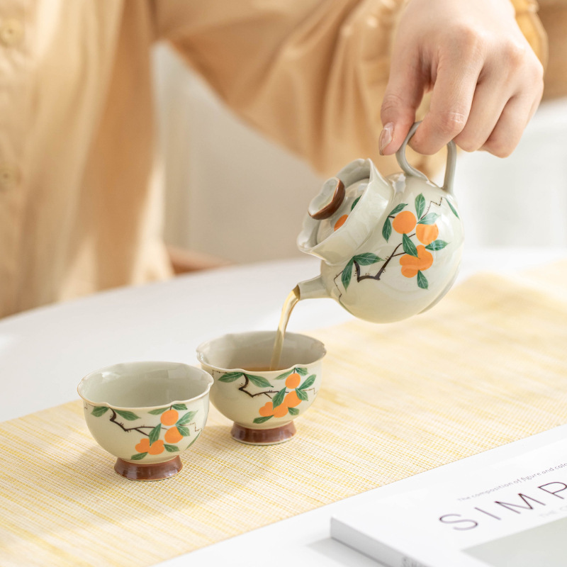 Bộ ấm trà du lịch gốm sứ vẽ tay tặng quà dùng cho cá nhân Ấm pha trà ngoài trời một ấm hai cốc cầm tay ấm pha trà gia dụng