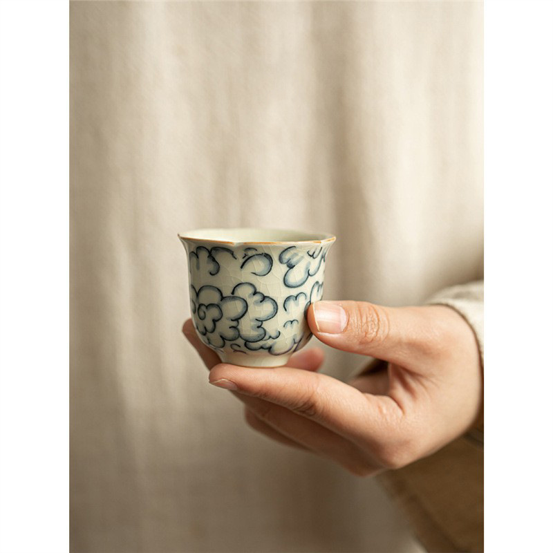 Cốc hoa lan thung lũng mây tốt lành màu vàng be cốc chủ nhân kung fu cốc trà gia dụng cao cấp đơn giản cổ điển cốc hương vị trà