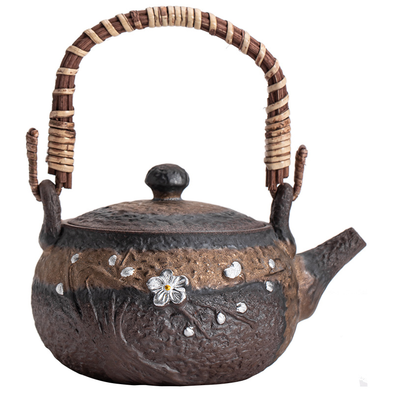 Ấm gốm thô kiểu Nhật, ấm trà sứ tráng men bằng sắt mạ vàng thủ công, ấm trà đơn nhỏ