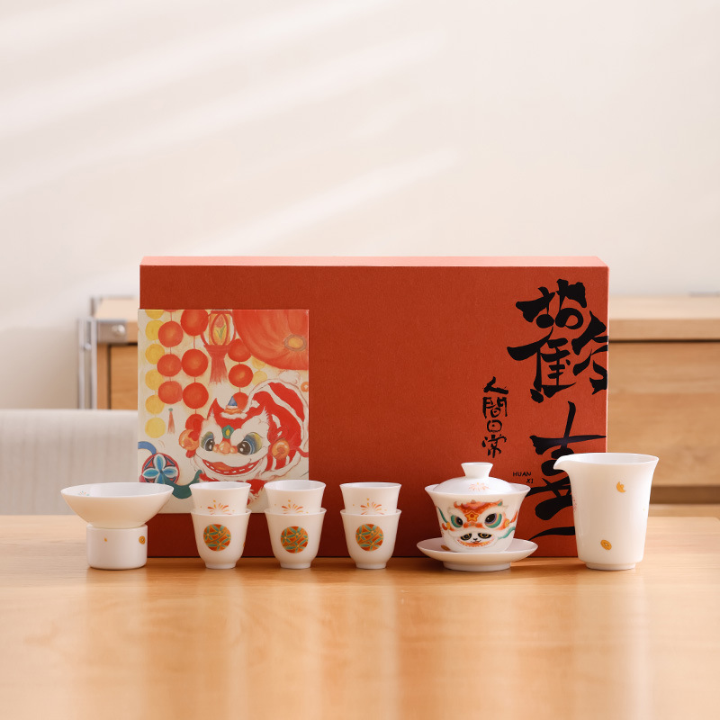 Bộ trà Kung Fu bằng sứ trắng ngọc cừu Bộ bát có nắp gốm sứ gia dụng Quà Tặng họp thường niên công ty Quà tặng khai trương